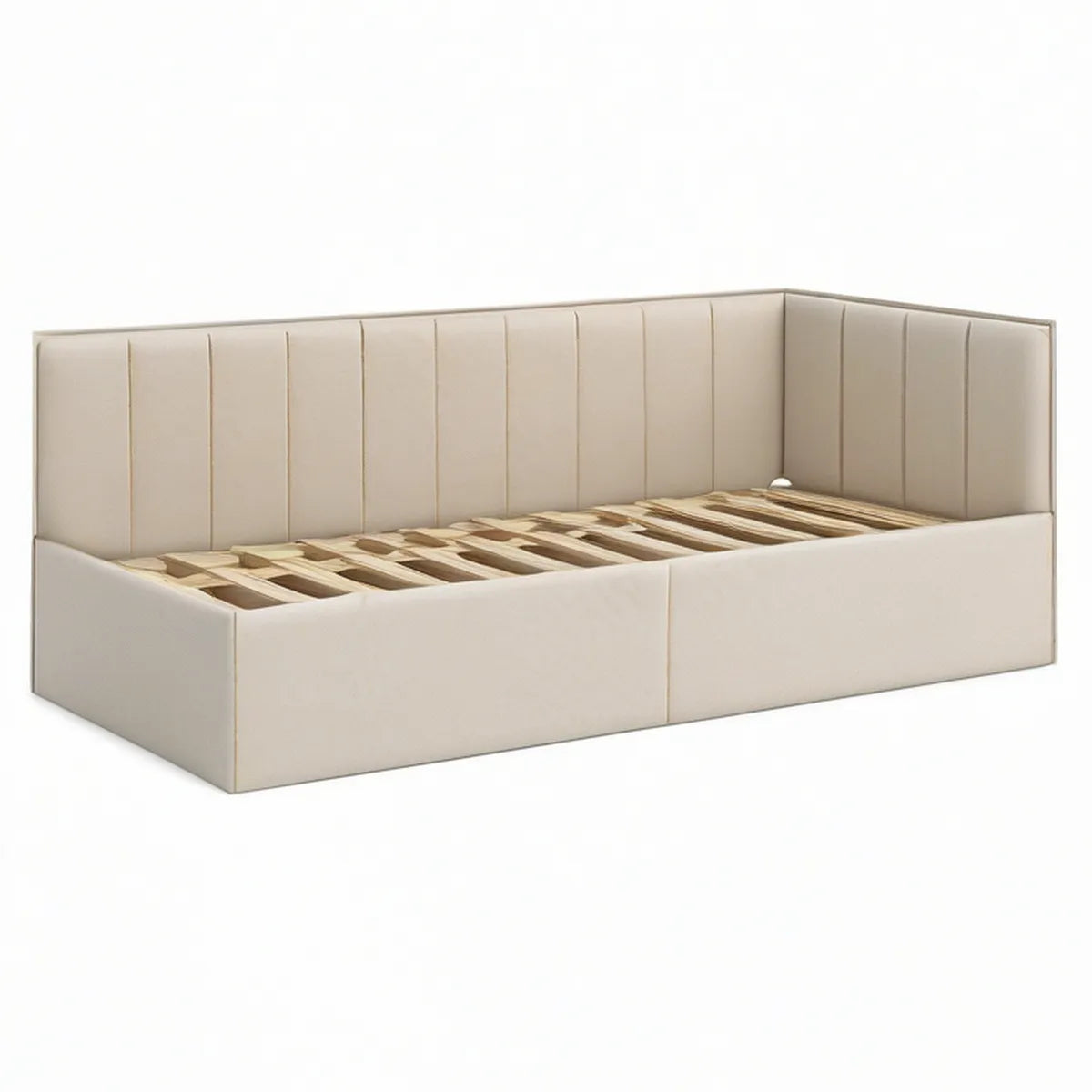 Cream Twin Velvet Daybed with Wood Slats, 80 x 43 x 35 in