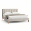 Beige Queen Upholstered Platform Bed Frame with Channel-Tufted Headboard, 63 x 84 x 45 in